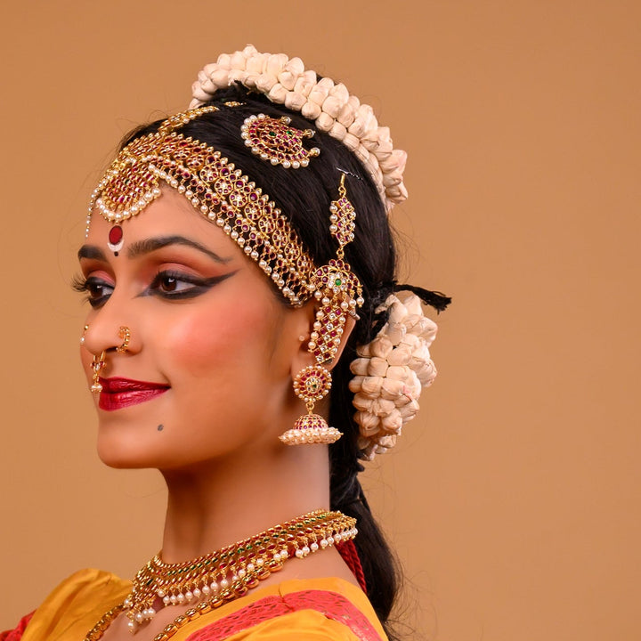 Traditional Bharatanatyam Mattal – 925 Silver Ear Chain (24 ct Gold polish) Jewelry - wedding - festival jewelry