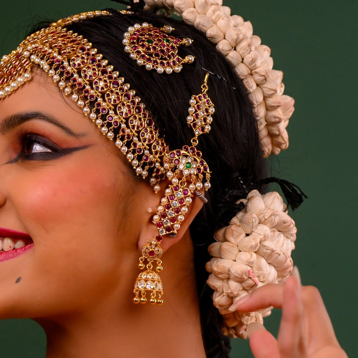 Traditional Bharatanatyam Mattal – 925 Silver Ear Chain (24 ct Gold polish) Jewelry - wedding - festival jewelry