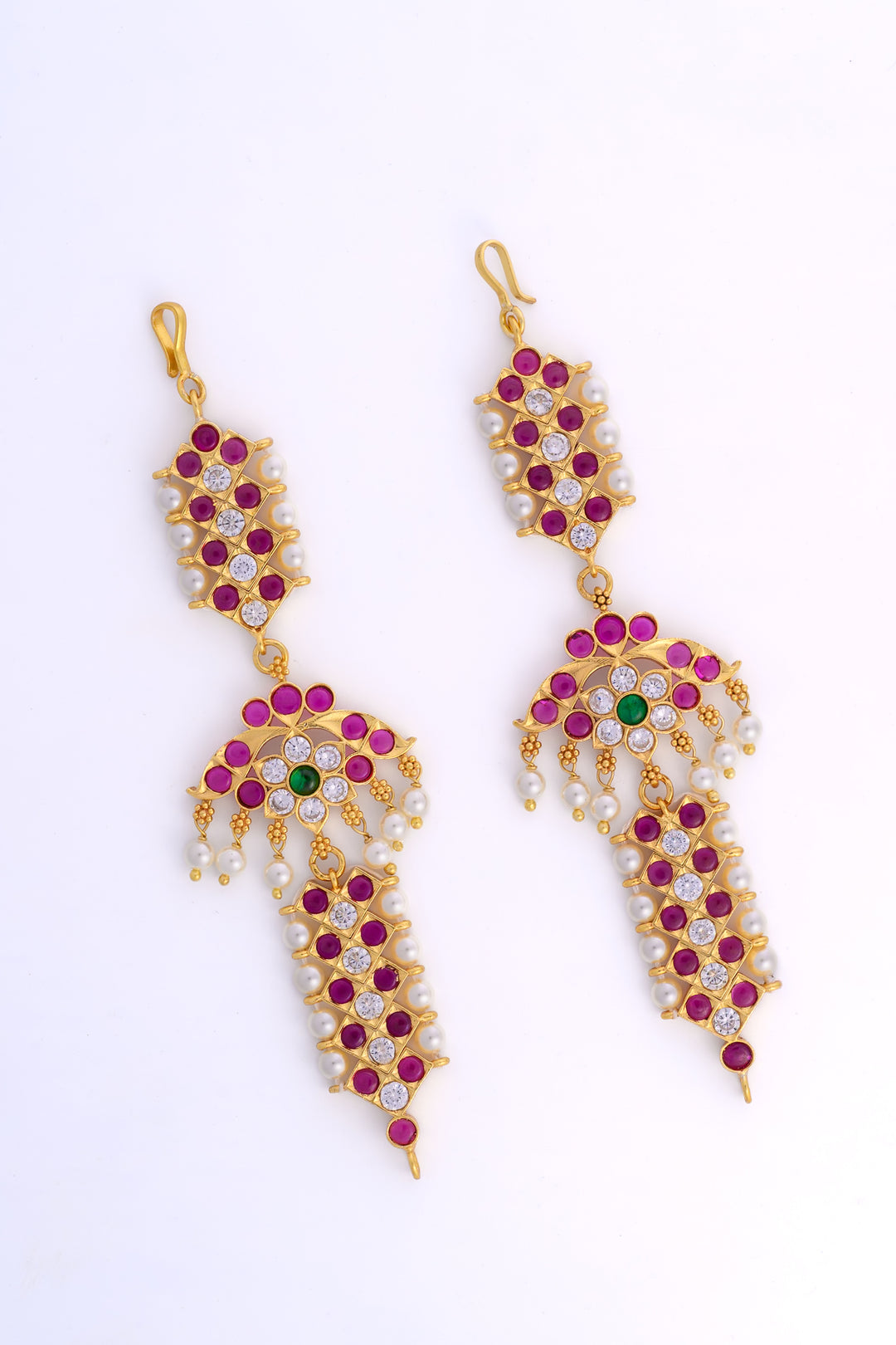 Traditional Bharatanatyam Mattal – 925 Silver Ear Chain (24 ct Gold polish) Jewelry - wedding - festival jewelry