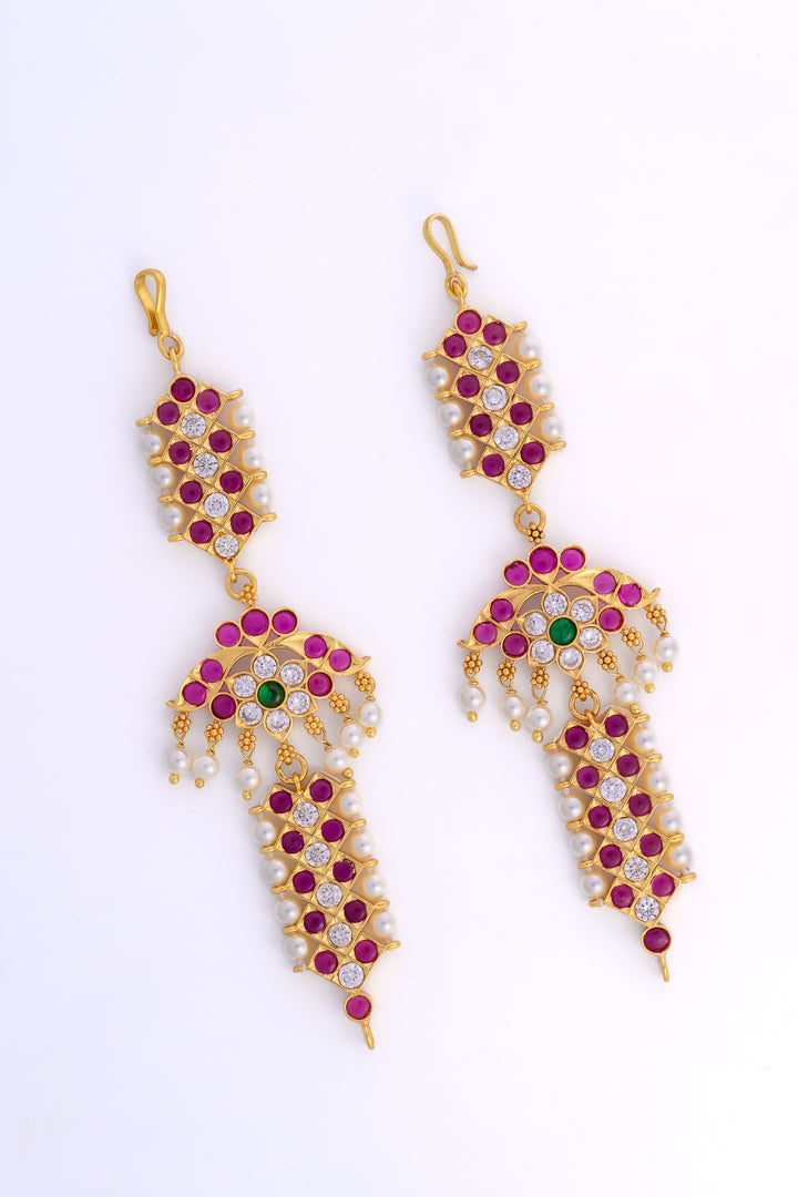 Traditional Bharatanatyam Mattal – 925 Silver Ear Chain (24 ct Gold polish) Jewelry - wedding - festival jewelry