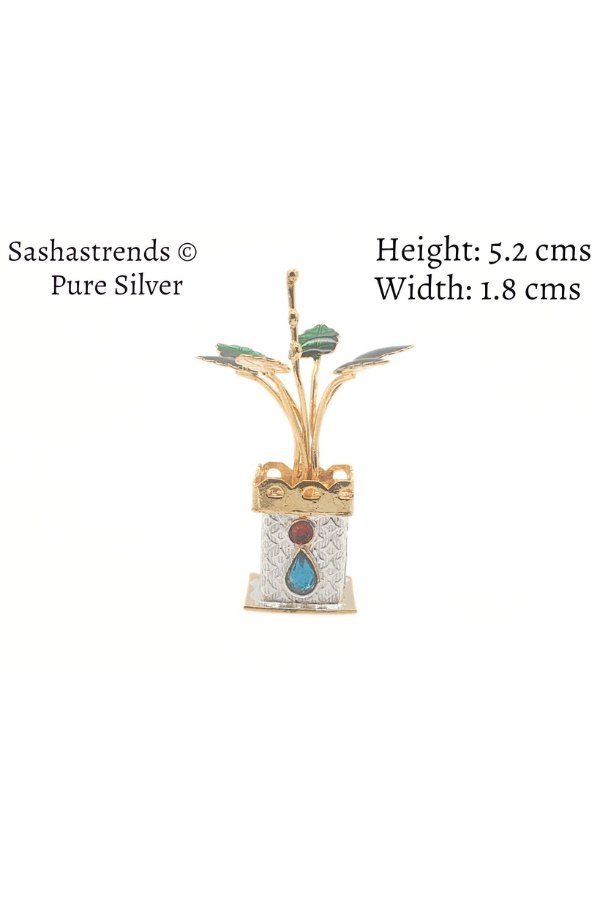 Tulasi plant with beautiful enamel -pure silver gift items- pooja items for home, return gift for navarathri,wedding & housewarming