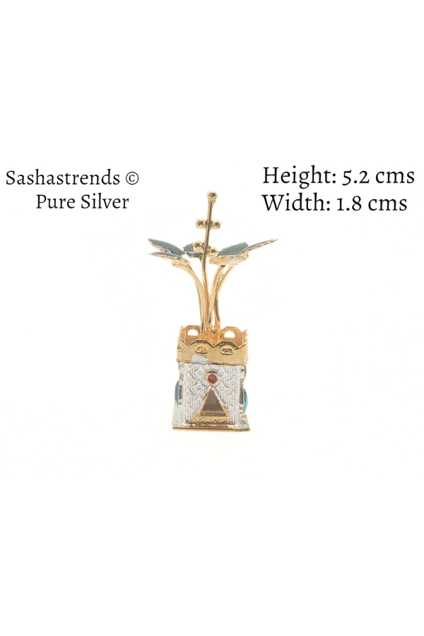 Tulasi plant with beautiful enamel -pure silver gift items- pooja items for home, return gift for navarathri,wedding & housewarming