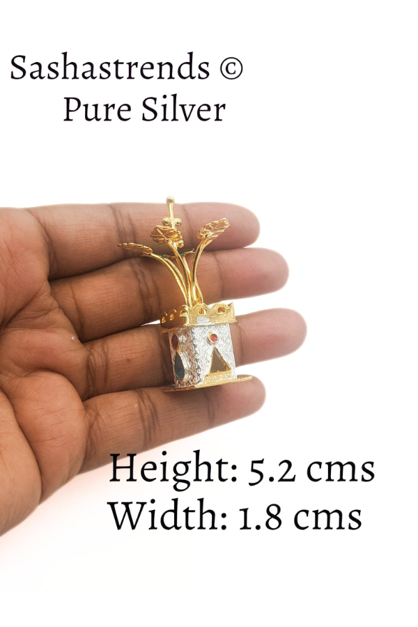 Tulasi plant with beautiful enamel -pure silver gift items- pooja items for home, return gift for navarathri,wedding & housewarming