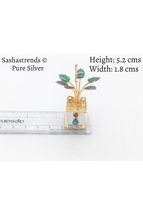 Tulasi plant with beautiful enamel -pure silver gift items- pooja items for home, return gift for navarathri,wedding & housewarming