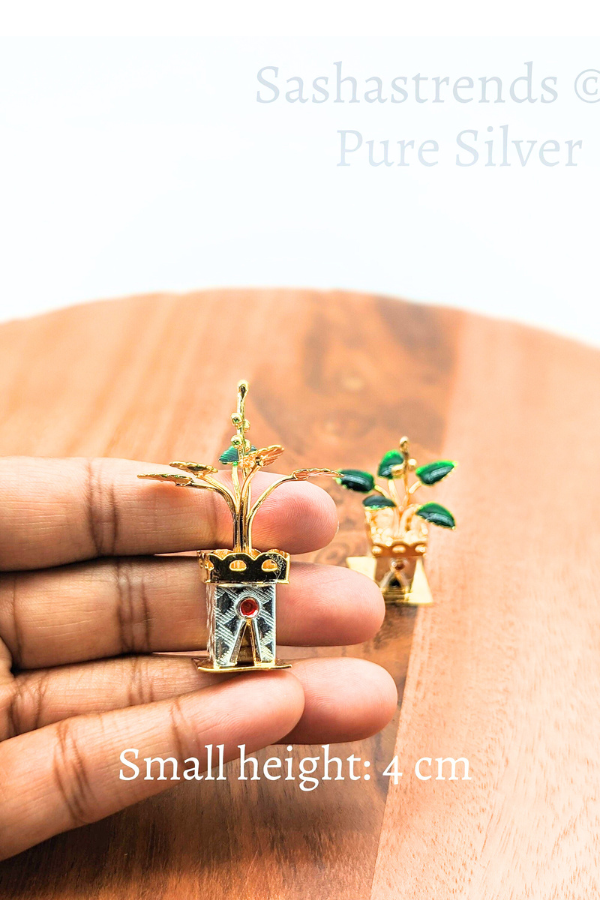 Tulasi plant with enamel - pure silver gift items- pooja items for home, return gift for navarathri,wedding and housewarming