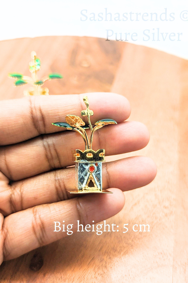 Tulasi plant with enamel - pure silver gift items- pooja items for home, return gift for navarathri,wedding and housewarming