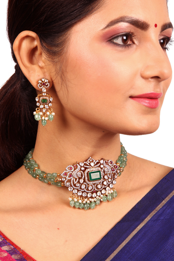 Victorian Sitara necklace - 925 Silver gold polish