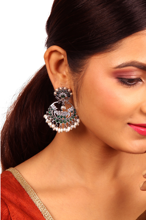 Visha chaandbali Earring - 925 silver oxidized