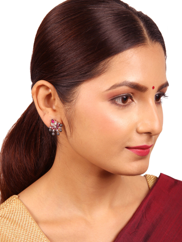 Vishali Stud - 925 silver oxidized - Earrings