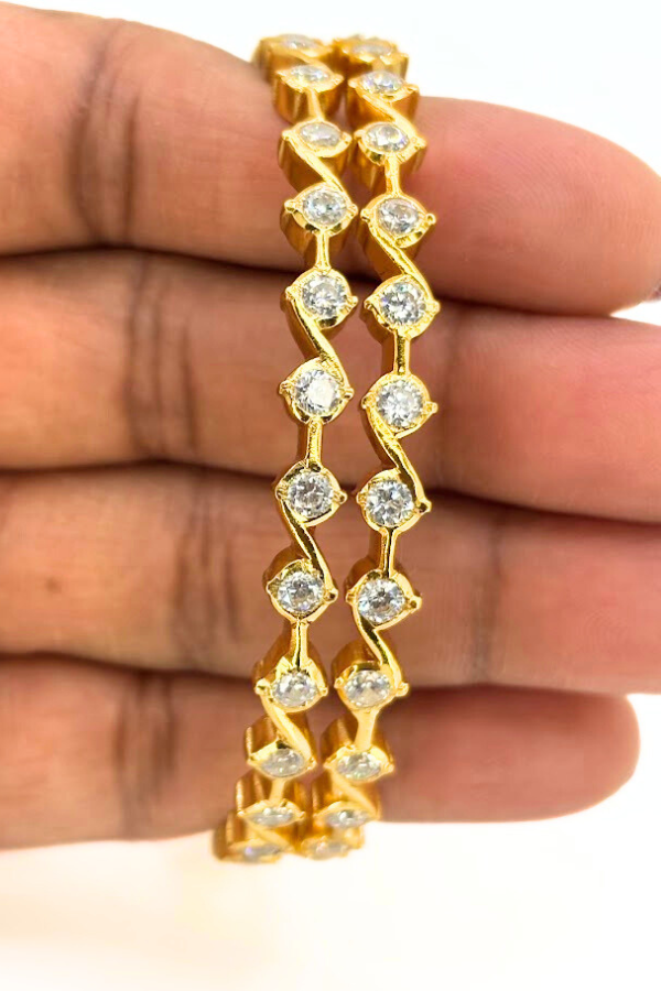 925 silver gold plated - White stone bangle 2.6 size.