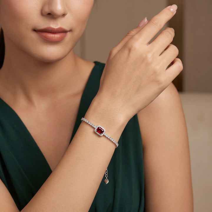 Radiant Red Stone Silver Bracelet