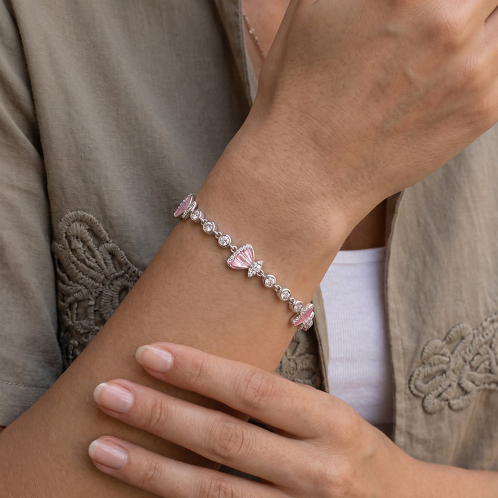 Pink Butterfly Silver Bracelet