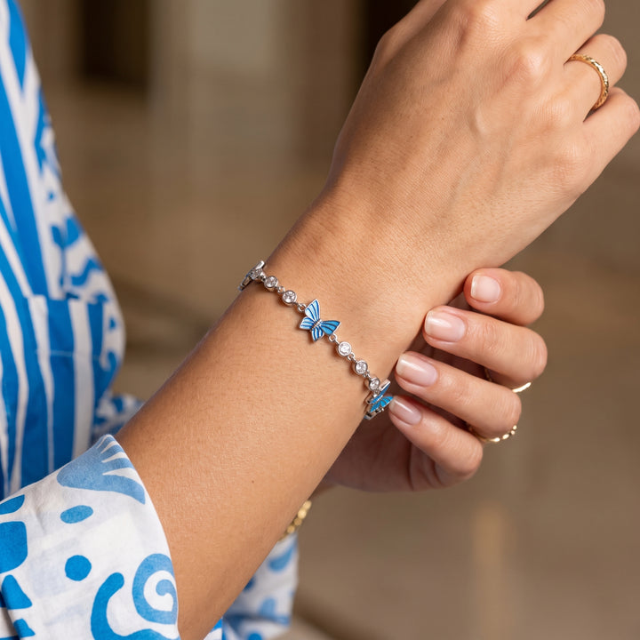 Blue Butterfly Silver Bracelet