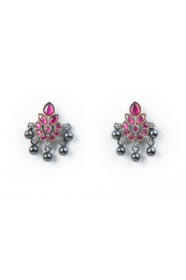 Pair of earrings with pink gemstones and silver accents