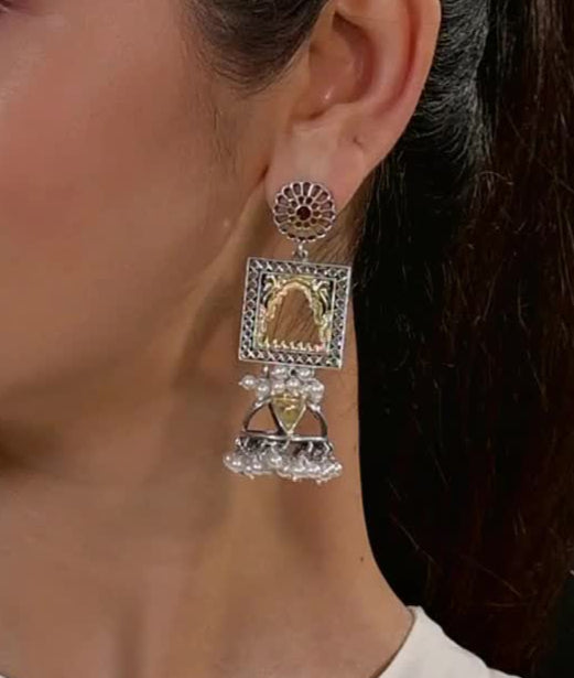 Mitali contemporary dual-tone 925 silver jhumka