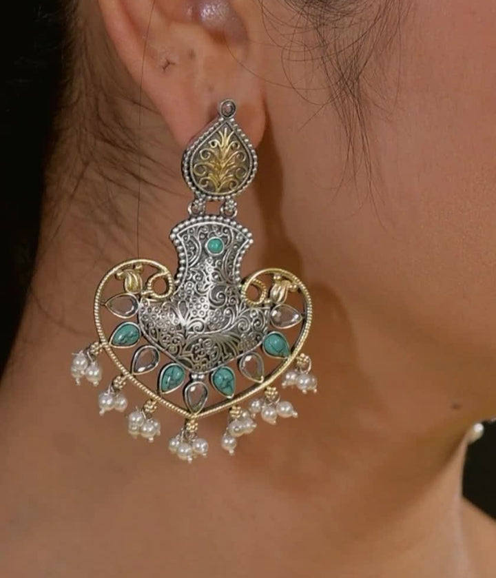 Punitha contemporary dual-tone 925 silver earring