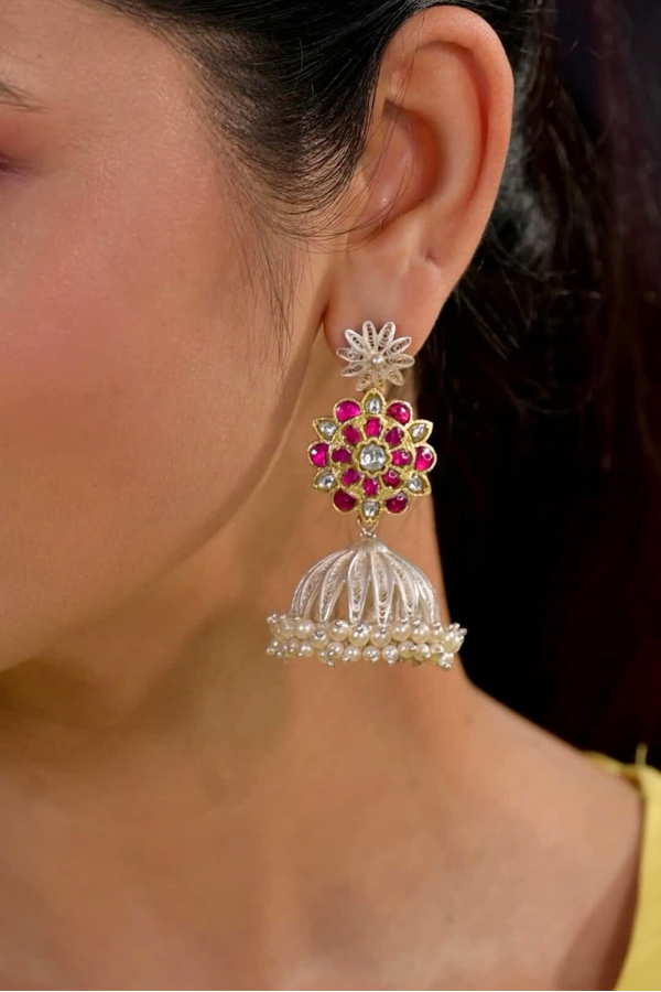 Sendhoor contemporary dual-tone 925 silver Jhumka