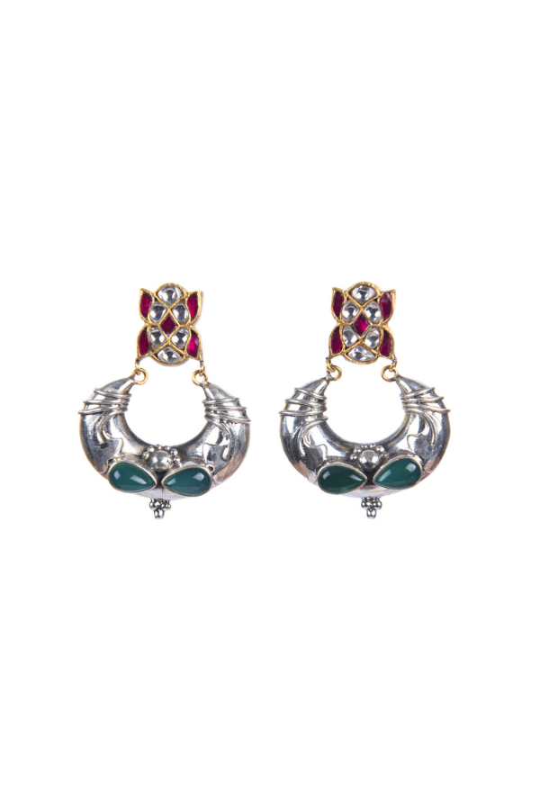Pair of silver earrings with gemstones