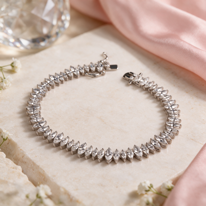 White Marquise Silver Bracelet
