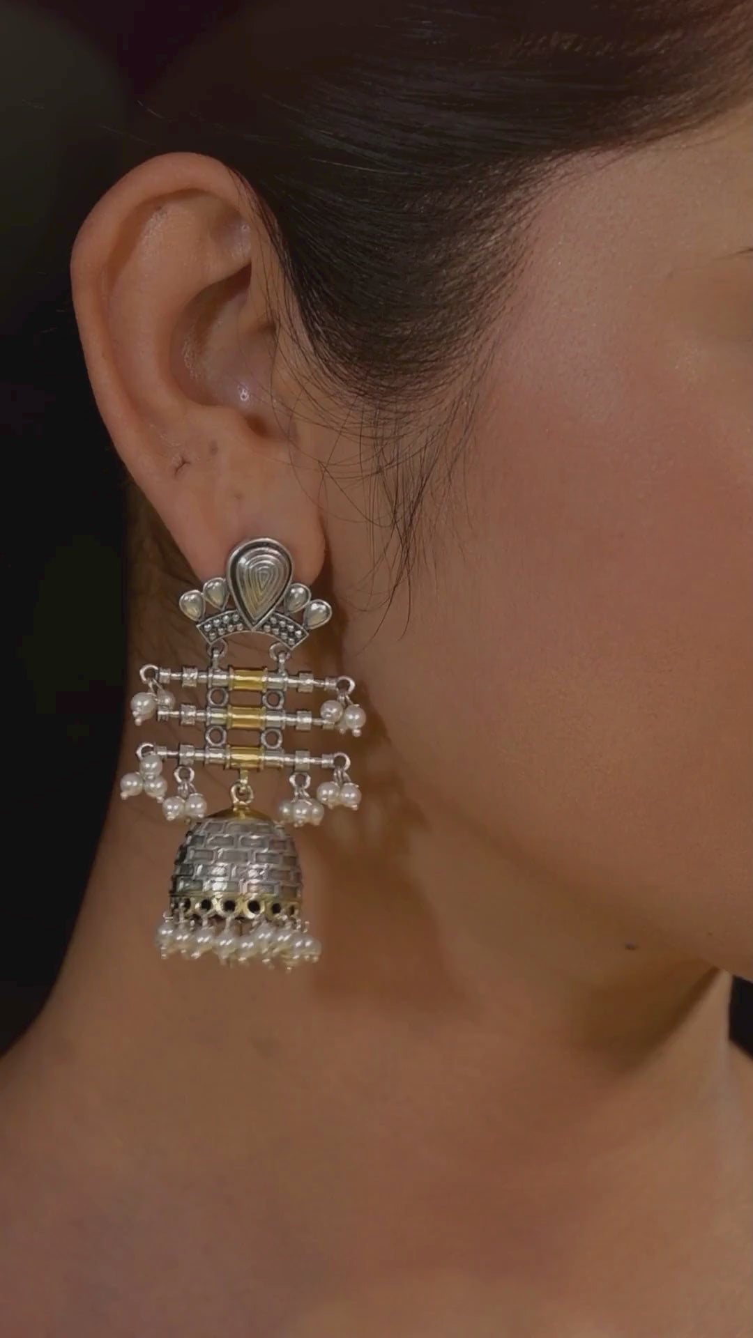 Latika contemporary dual-tone 925 silver jhumka