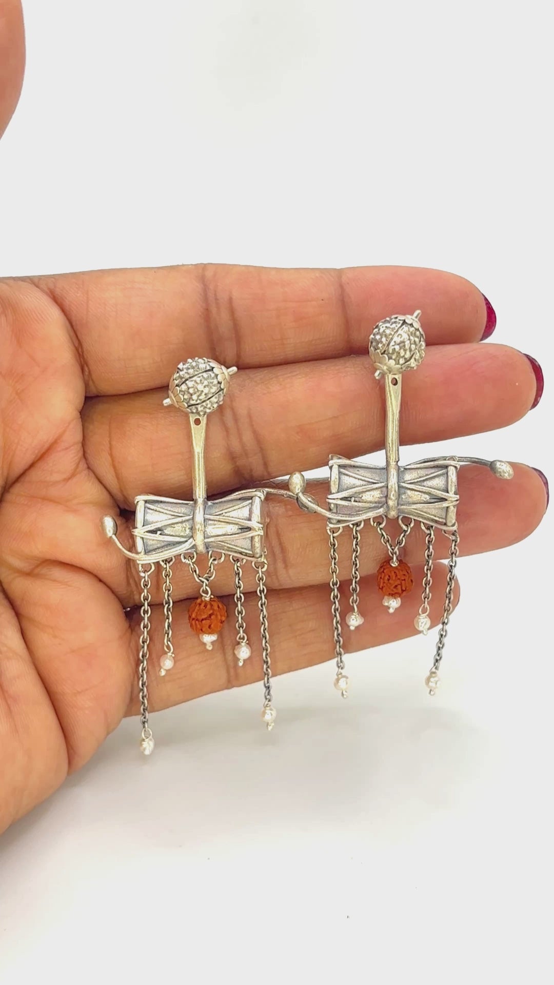 Shiva Damaroo and Rudraksha earring - 925 silver oxidized