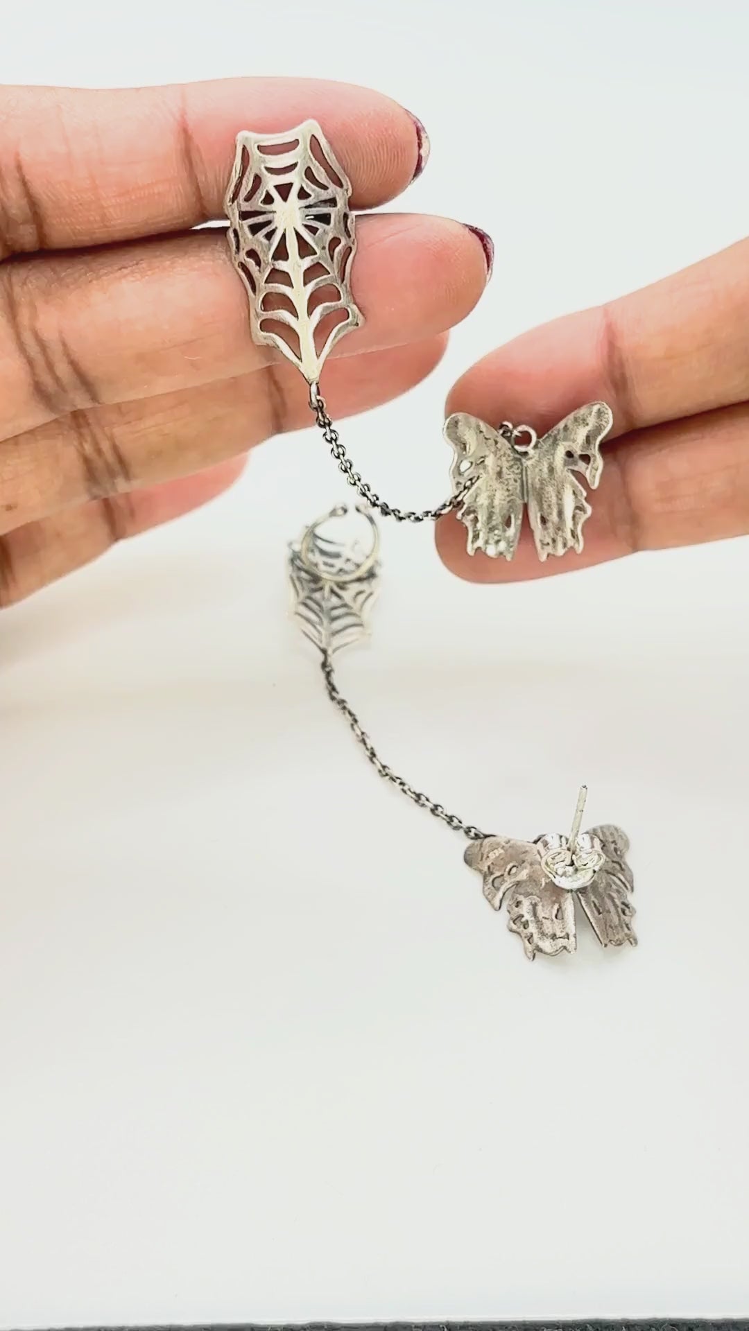 Butterfly web earring - 925 silver oxidized