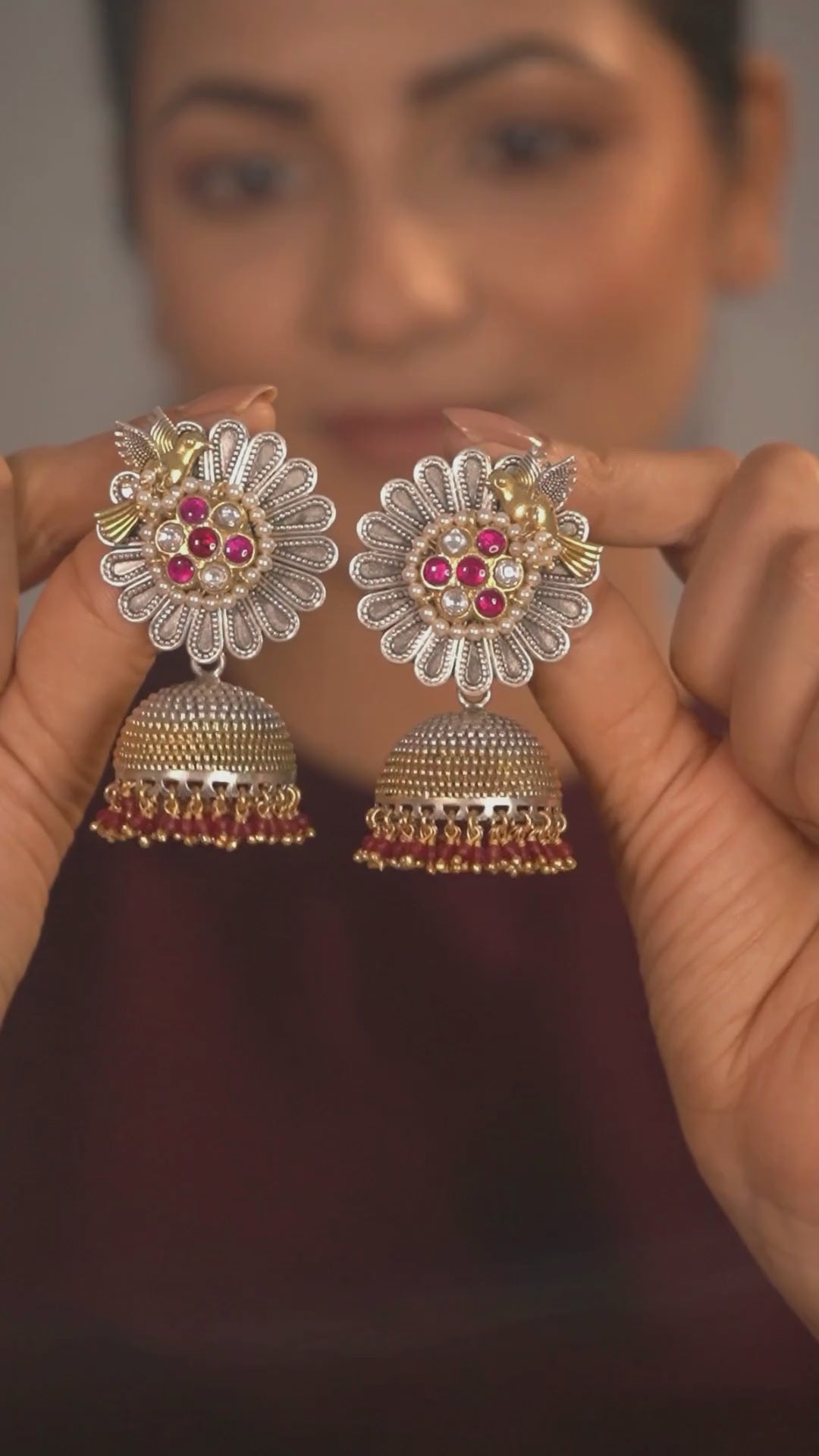 Anvika 925 silver contemporary dual-tone Jhumka
