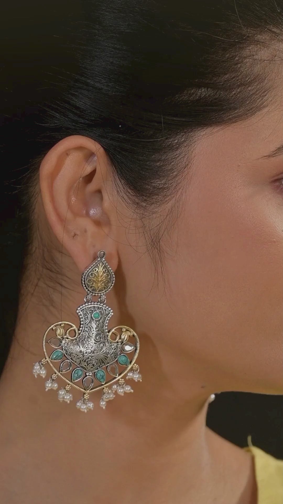 Punitha contemporary dual-tone 925 silver earring