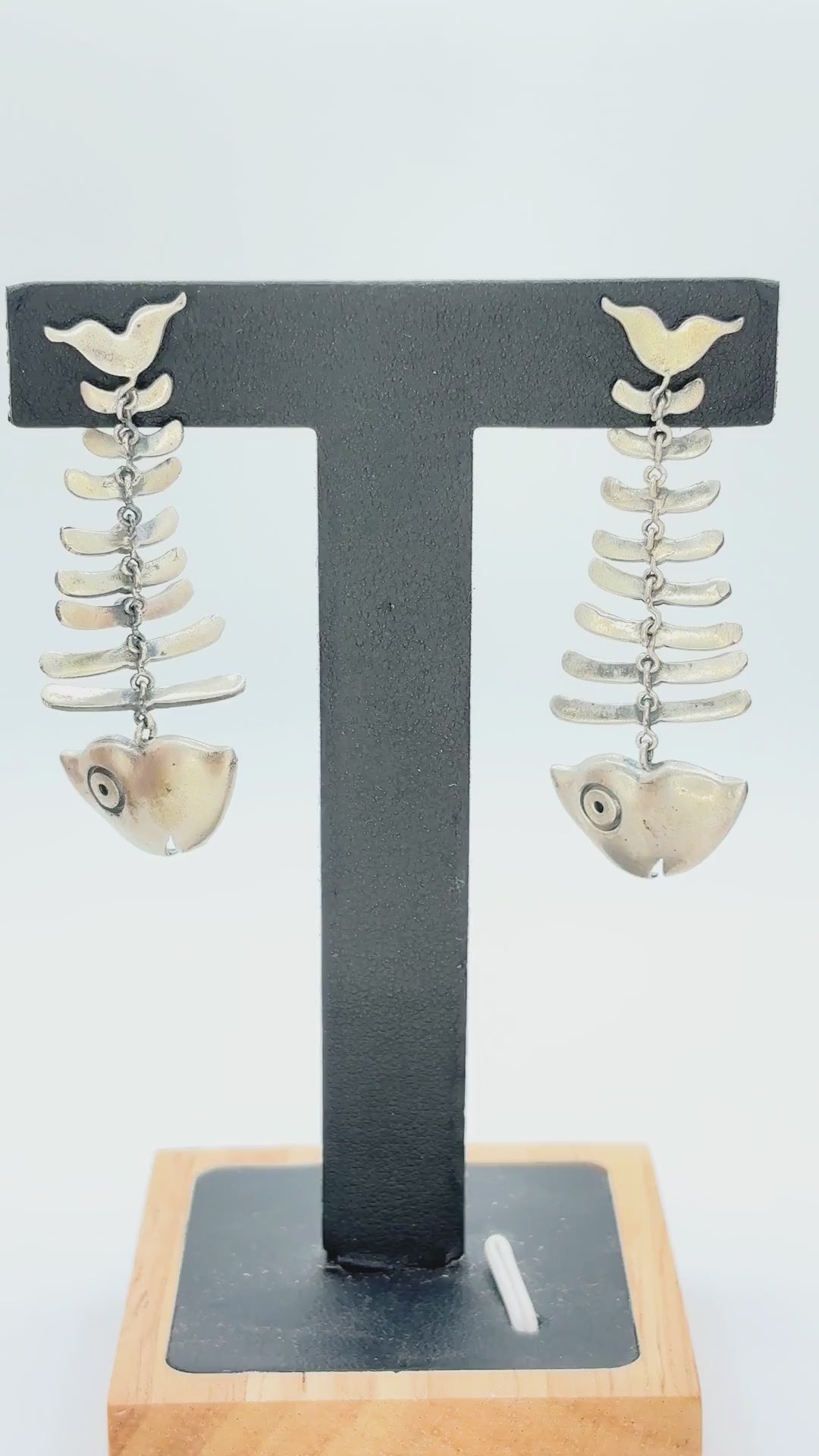 Fish bone earring - 925 silver oxidized