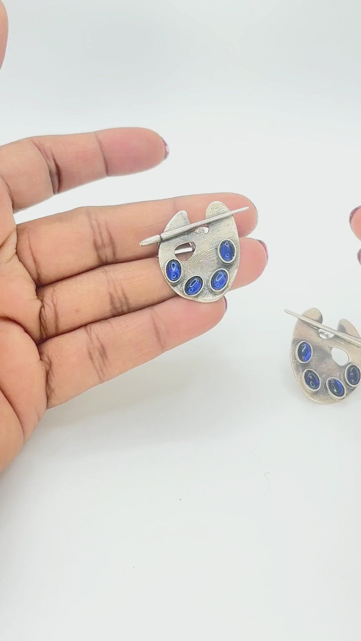Paint palette earring - 925 silver oxidized