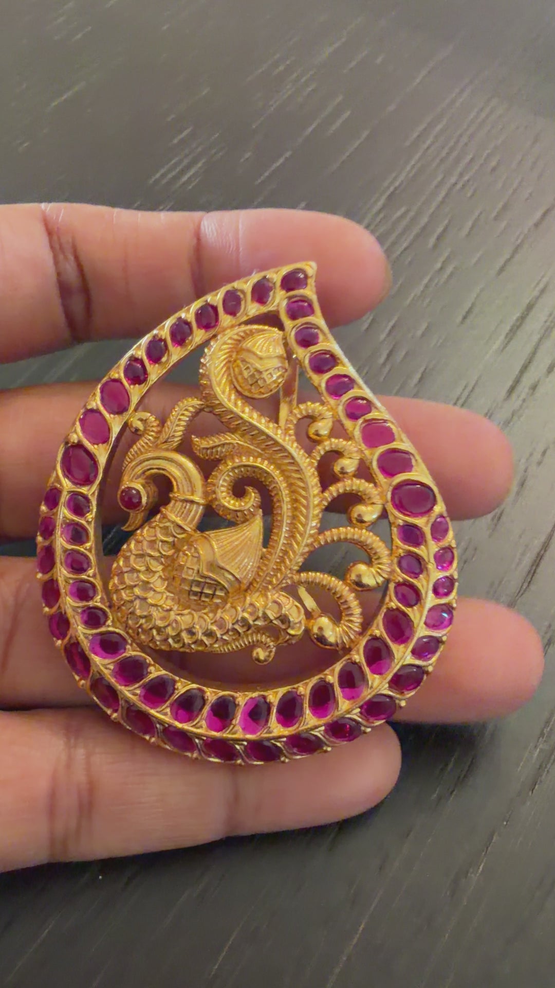 Peacock 2-in-1 Jada billa, Rakodi &amp; Pendant - 925 Silver Gold Polish