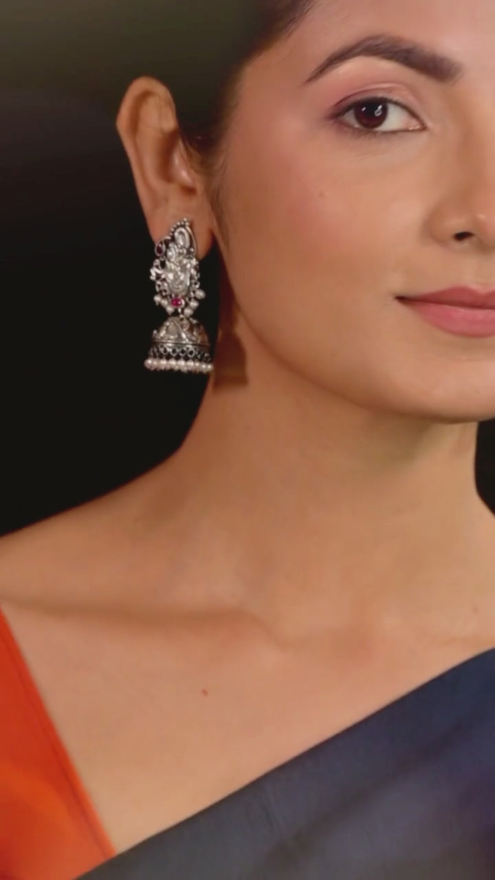 Caitri Jhumka - 925 silver oxidized - Earrings