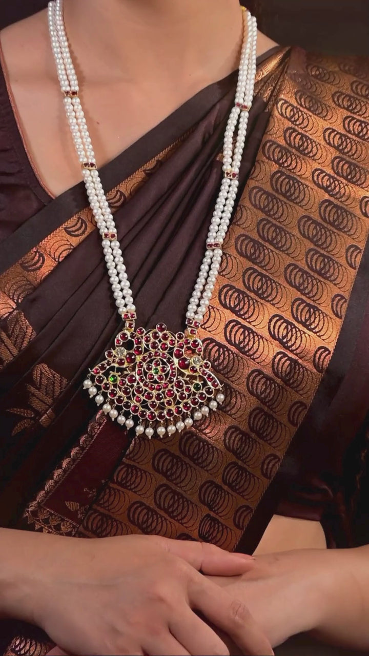 Devanshi Necklace-925 silver-Gold polish-Pearl chain-Dance jewelry