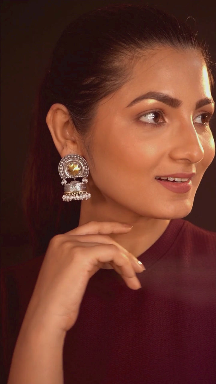 Nishka 925 silver contemporary dual-tone Jhumka