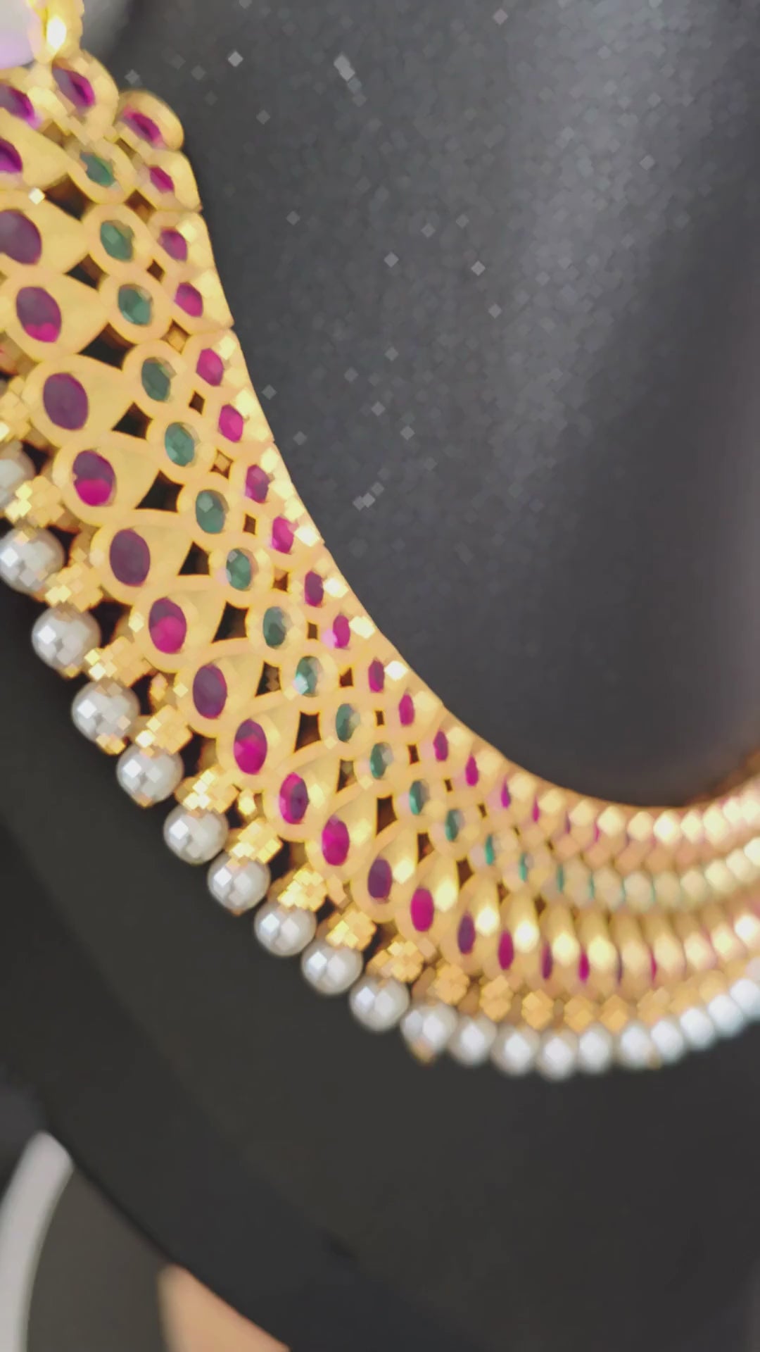 Bharatanatyam Short Necklace - 925 silver (24 ct Gold polish) dance jewellery