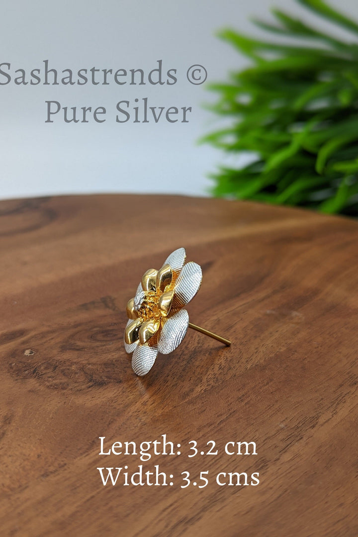925 Silver pooja flower- gold and silver 2 layered flower -Silver Pooja Items for Home, Return Gift for Navarathri, Wedding, & Housewarming