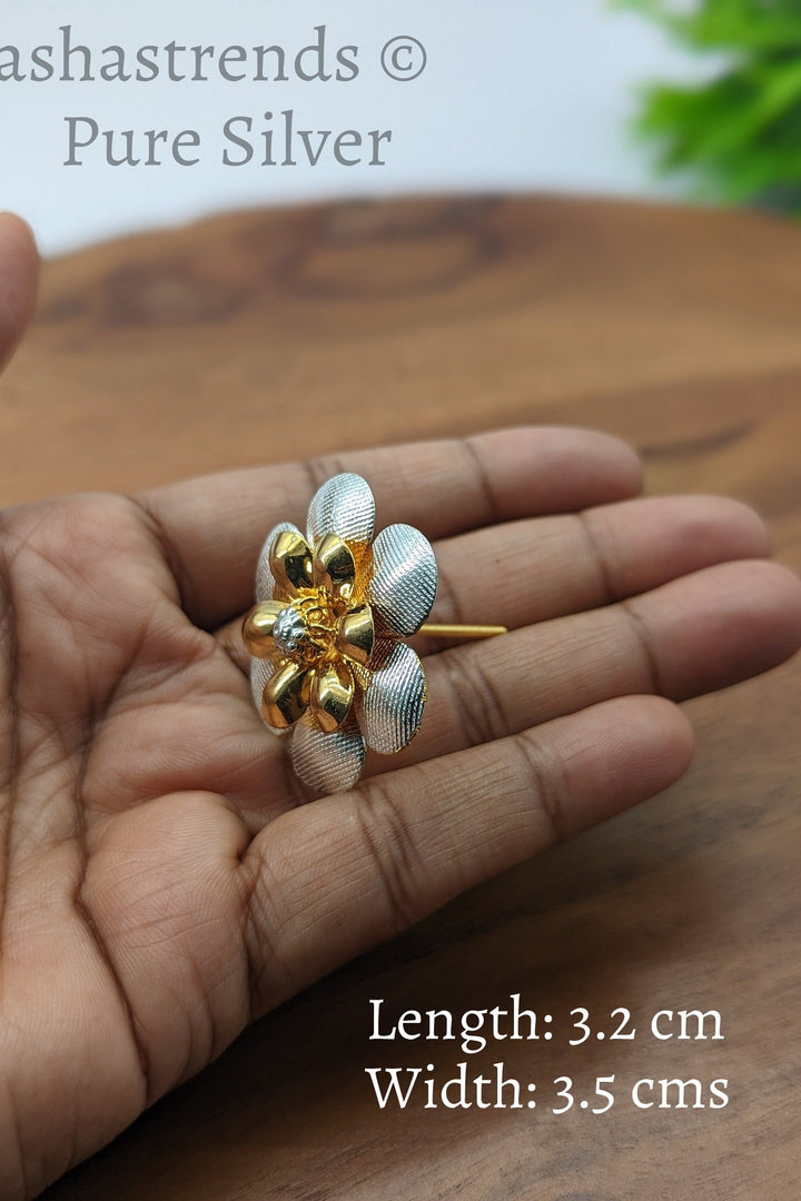 925 Silver pooja flower- gold and silver 2 layered flower -Silver Pooja Items for Home, Return Gift for Navarathri, Wedding, & Housewarming