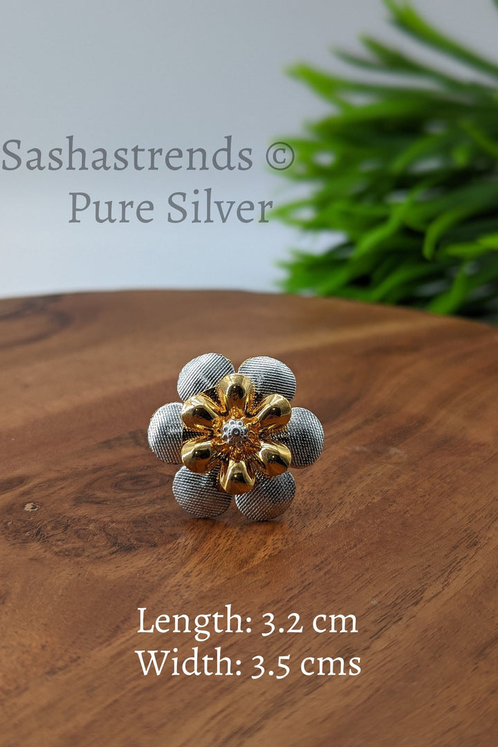 925 Silver pooja flower- gold and silver 2 layered flower -Silver Pooja Items for Home, Return Gift for Navarathri, Wedding, & Housewarming
