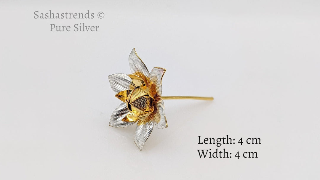 925 Silver pooja flower- gold and silver polish flower with bud - Pooja Items for Home, Return Gift for Navarathri, Wedding, &amp; Housewarming