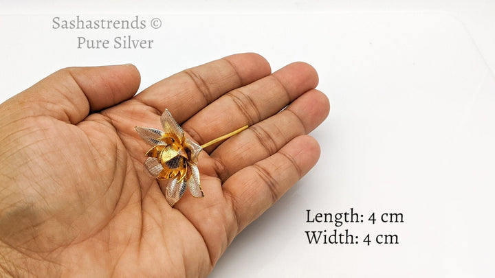 925 Silver pooja flower- gold and silver polish flower with bud - Pooja Items for Home, Return Gift for Navarathri, Wedding, &amp; Housewarming