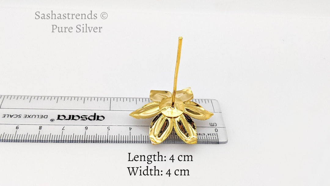 925 Silver pooja flower- gold and silver polish flower with bud - Pooja Items for Home, Return Gift for Navarathri, Wedding, &amp; Housewarming