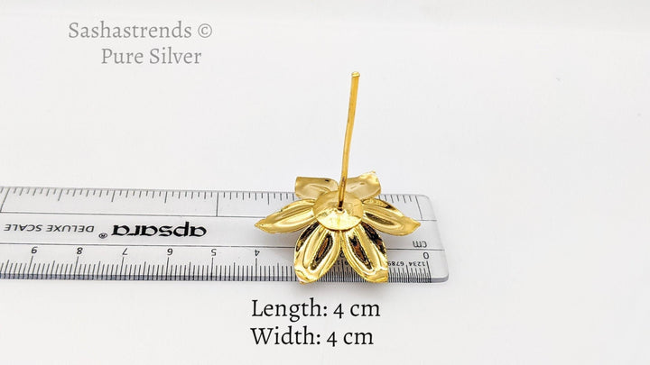 925 Silver pooja flower- gold and silver polish flower with bud - Pooja Items for Home, Return Gift for Navarathri, Wedding, &amp; Housewarming