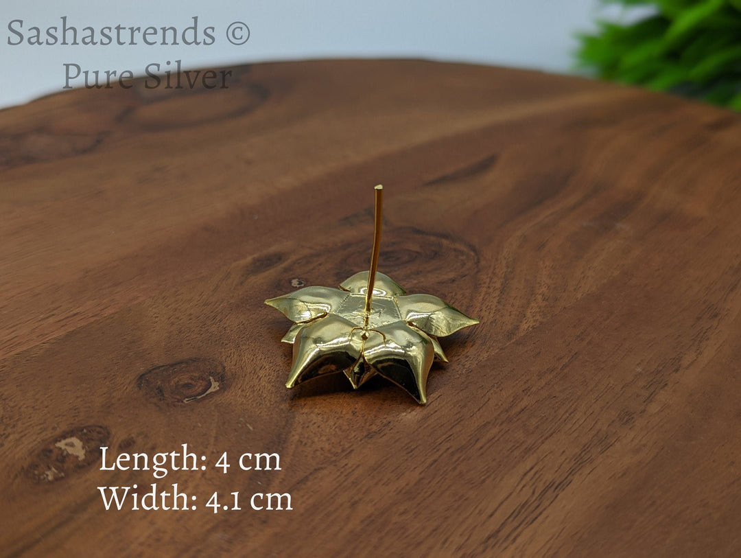 925 Silver pooja flower- gold plated 3 layered flower -Silver Pooja Items for Home, Return Gift for Navarathri, Wedding, & Housewarming