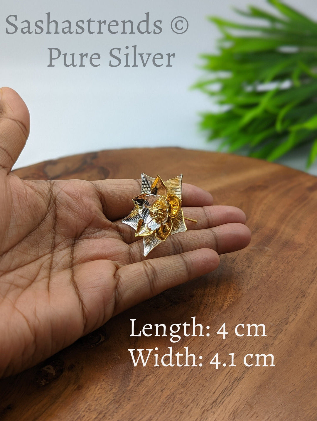 925 Silver pooja flower- gold plated 3 layered flower -Silver Pooja Items for Home, Return Gift for Navarathri, Wedding, & Housewarming