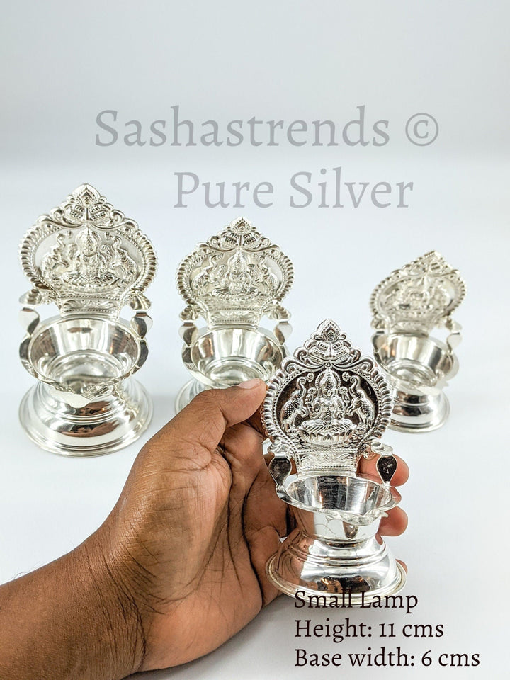 925 silver Kamakshi lamp/villakku height 10cm/11cm/12cm/13cms -pure silver gift items- return gift for navarathri, wedding & housewarming