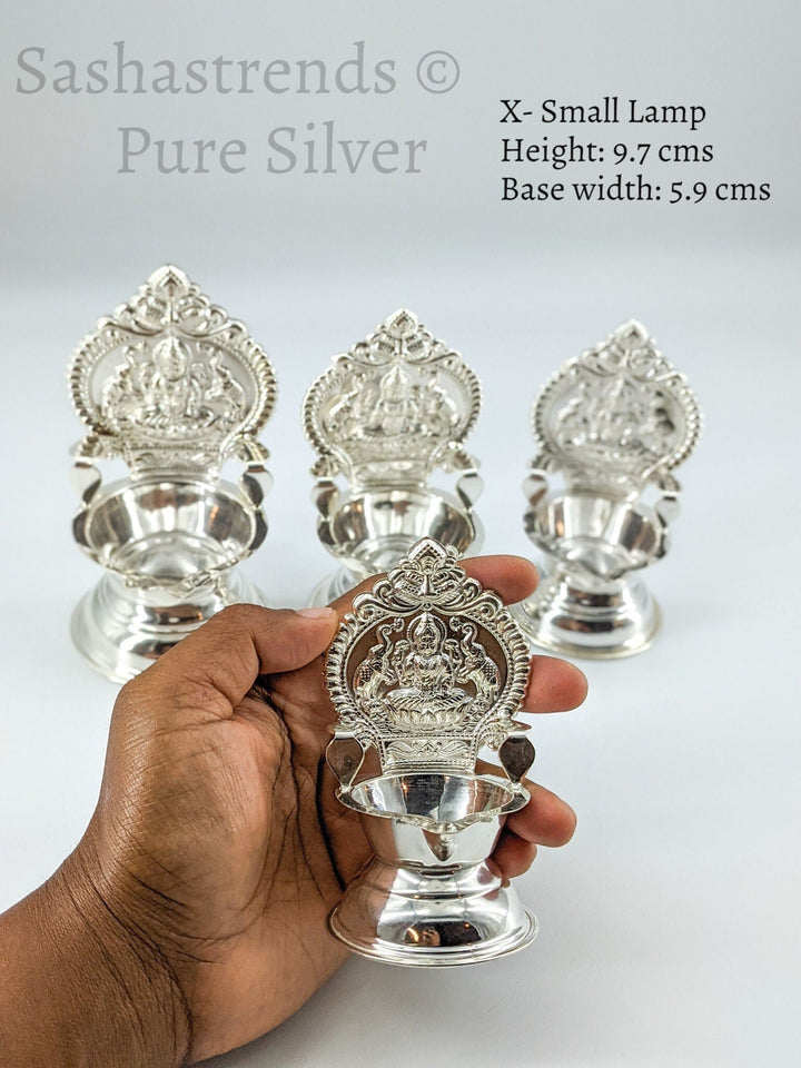925 silver Kamakshi lamp/villakku height 10cm/11cm/12cm/13cms -pure silver gift items- return gift for navarathri, wedding & housewarming