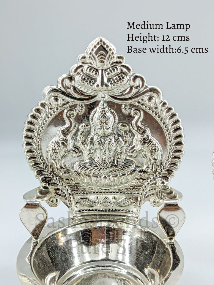 925 silver Kamakshi lamp/villakku height 10cm/11cm/12cm/13cms -pure silver gift items- return gift for navarathri, wedding & housewarming