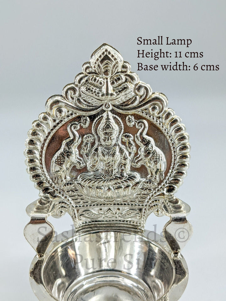 925 silver Kamakshi lamp/villakku height 10cm/11cm/12cm/13cms -pure silver gift items- return gift for navarathri, wedding & housewarming