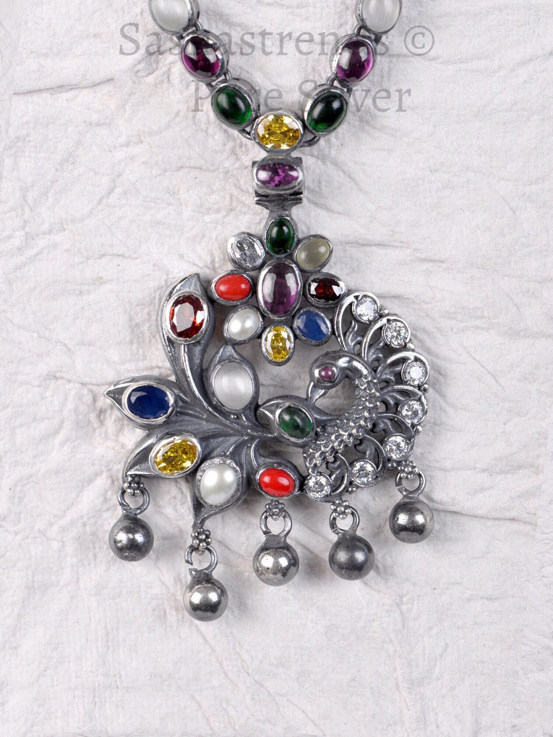 Nainika Navarathna Necklace - 925 oxidized silver