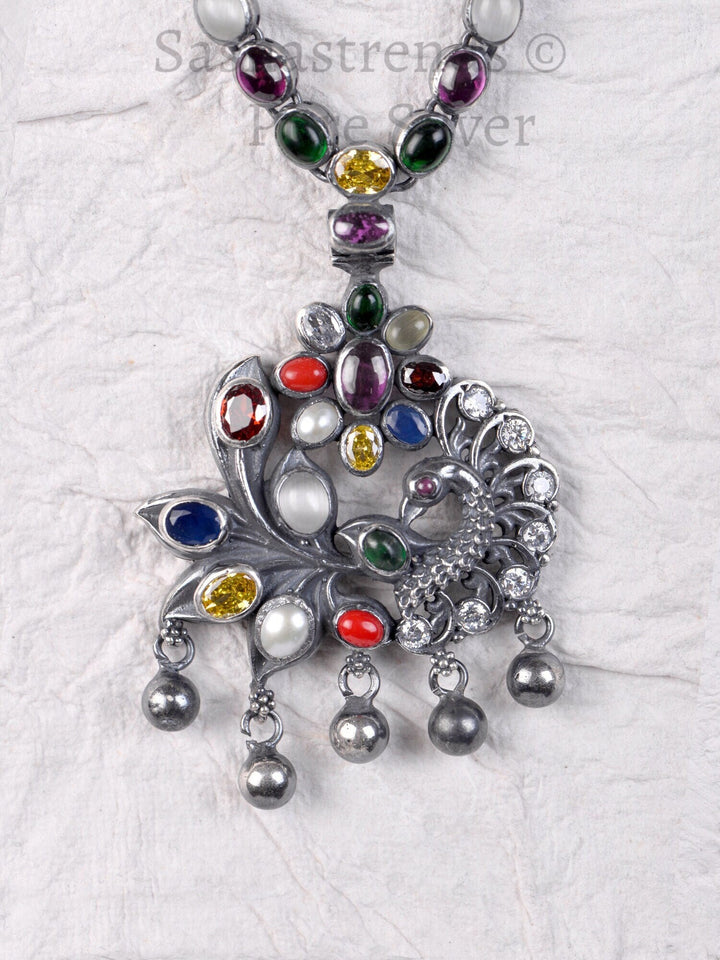 Nainika Navarathna Necklace - 925 oxidized silver